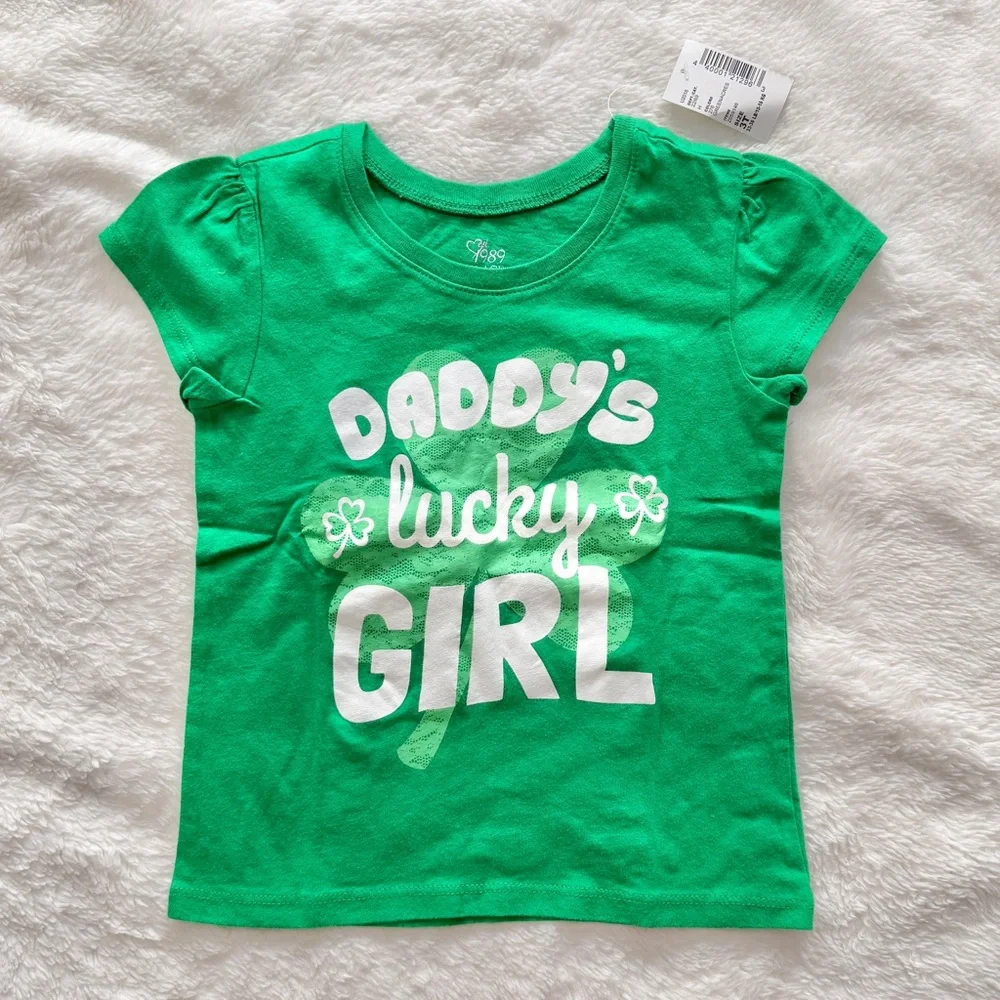Children’s Place Daddy’s Lucky Girl Short Sleeve T-Shirt Green Size 3T